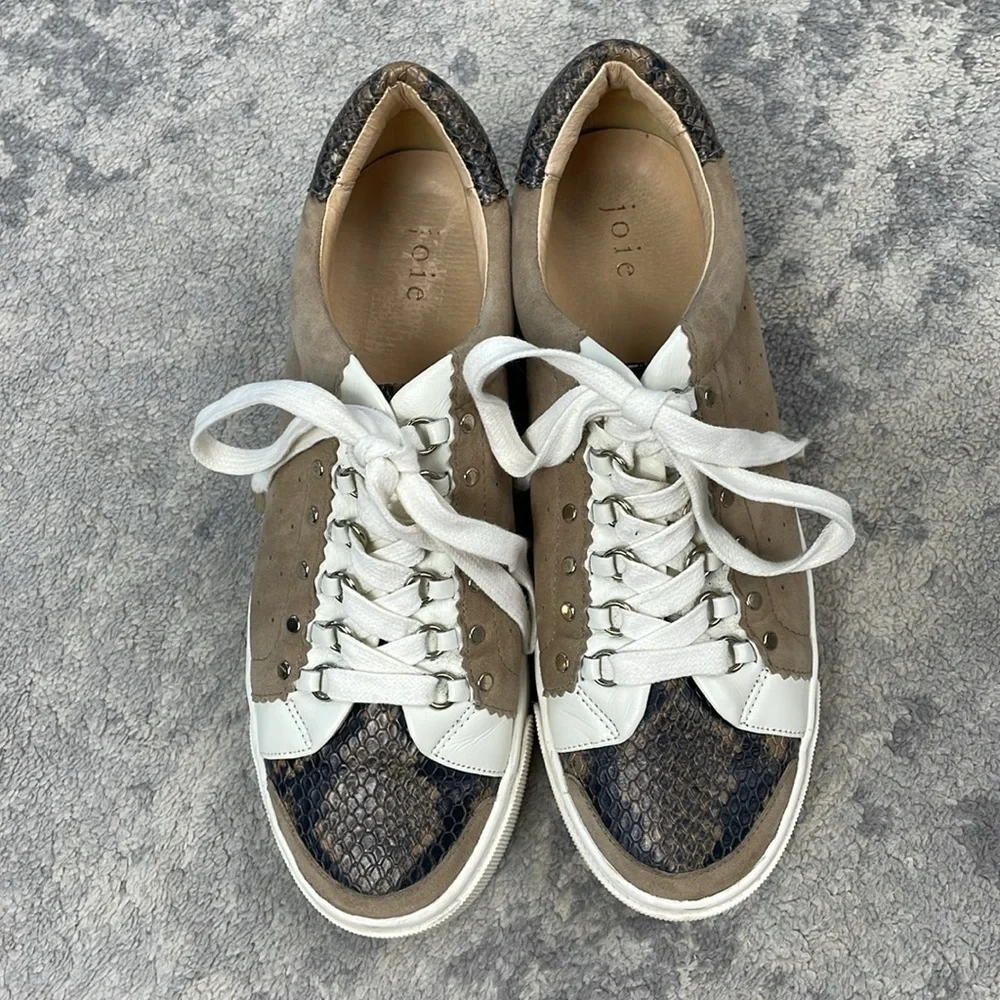 Joie Handan Camel Tan Suede Snakeskin Toe Platform Sneaker Sz 39